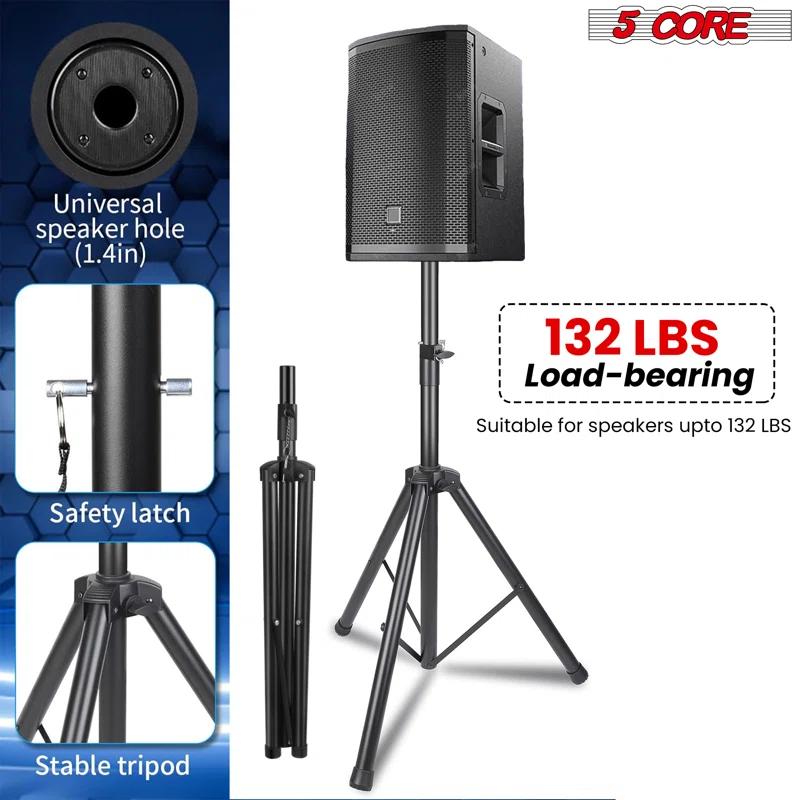 Inbox Zero 5 Core Speaker Stand Tripod Heavy Duty Adjustable Up to 72 Inch DJ Studio Monitor Stands Pole Mount