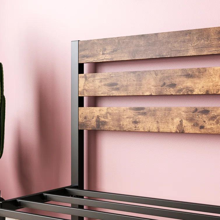 Ebern Designs Doiphode Full Size Platform Bed Frame with Rustic Vintage Wood Headboard,  No Box Spring Needed Rustic Brown