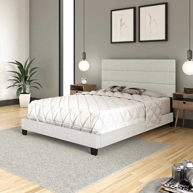 Boyd Sleep Ravenna Upholstered Linen Tri-Panel Channel Adjustable Height Headboard Platform Bed Frame