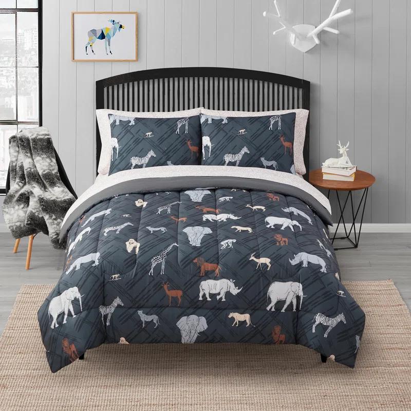 Sweet Home Collection Kids Safari Printed Bed in a Bag Comforter & Sheet Set