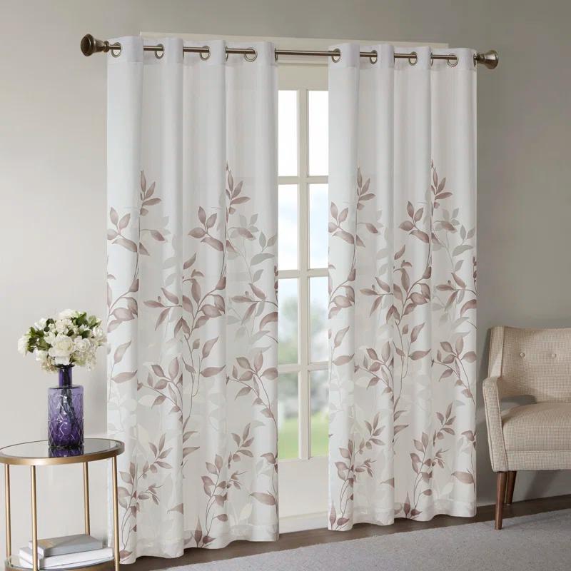 Madison Park Cecily Floral Printed Burnout Sheer Grommet Single Curtain Panel