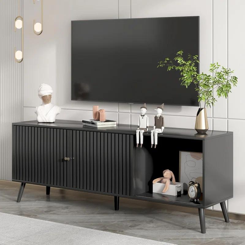 George Oliver Modern TV Stand for Televisions up to 70 Inches, with Sliding Doors and Storage, Television Stands, TV Consoles, Media Consoles for Living Room