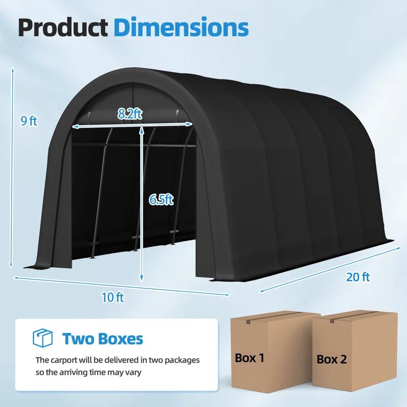 EROMMY Erommy 10 Ft. W x 20 Ft. D Galvanized Steel Portable Garage, Anti-Snow Carport, Storage Shed Canopy