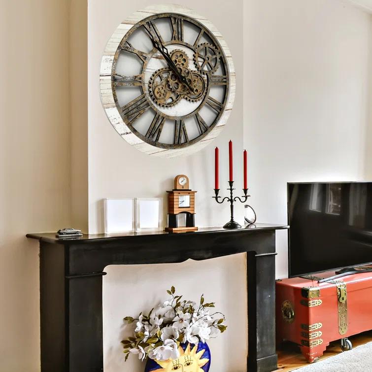 The Gears Clock Wall Clock 24" Round Oversized for Living Room decor with Real Moving Gears America Collection