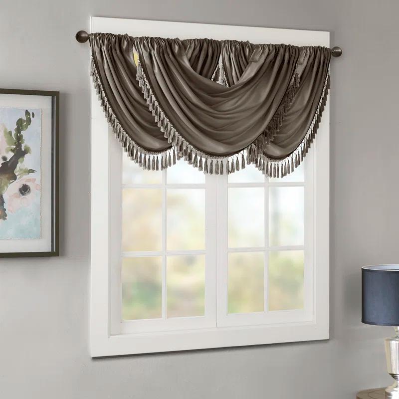 Madison Park Elena Faux Silk Waterfall Embellished 38'' W Single Window Valance