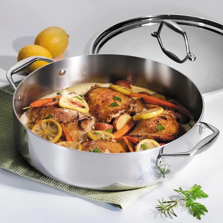 Tramontina Tramontina Signature Tri-Ply Clad Stainless Steel 6-Quart Braiser Pan with Lid, Induction-Ready, Dishwasher-Safe, NSF-Certified, Made in Brazil