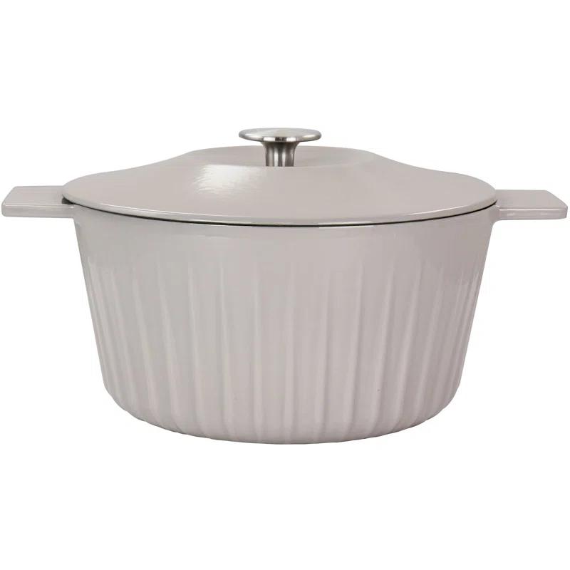 Martha Stewart Martha Stewart Enameled Cast Iron 5 Quart Embossed Stripe Dutch Oven With Lid In Warm Grey