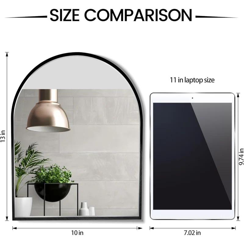 10X13 Inch Black Small Arched Mirror For Bathroom Vanity Mirror Or Wall Decor Arch Mirror Brushed Metal Frame Wall Mounted Mirror For Bathroom Livingroom Bedroom Entryway