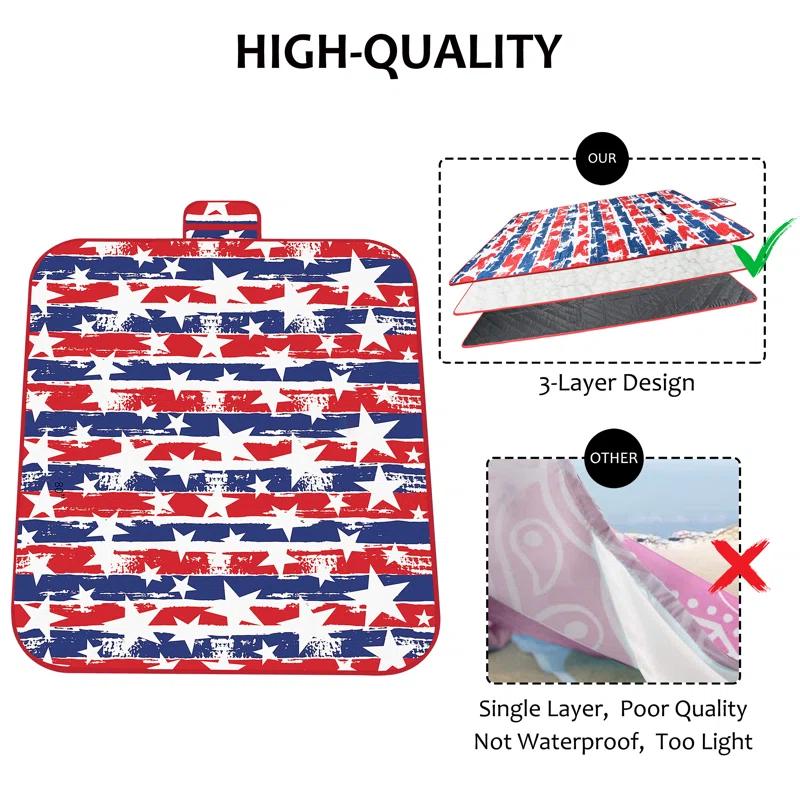 Tirrinia Picnic Blanket Extra Large Waterproof Lightweight Portable Outdoor Mat for Family Camping, Travel, Park, Beach, Hiking, Stadium, Concerts ( Striped Print, 70''X80'') - Machine Washable