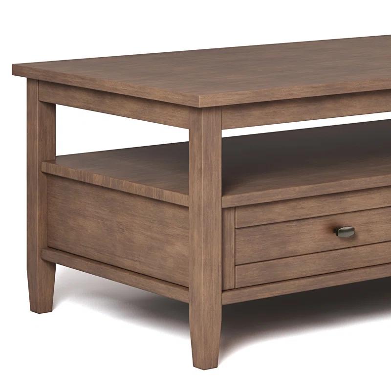 Simpli Home Warm Shaker 48"W Solid Wood Coffee Table with Two Storage Drawers and Open Shelf