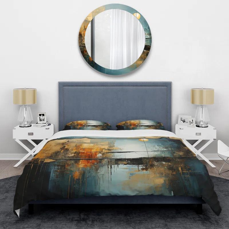 Design Art Teal Orange Bold Energy I - Dams Duvet Cover Set - Microfiber Polyester