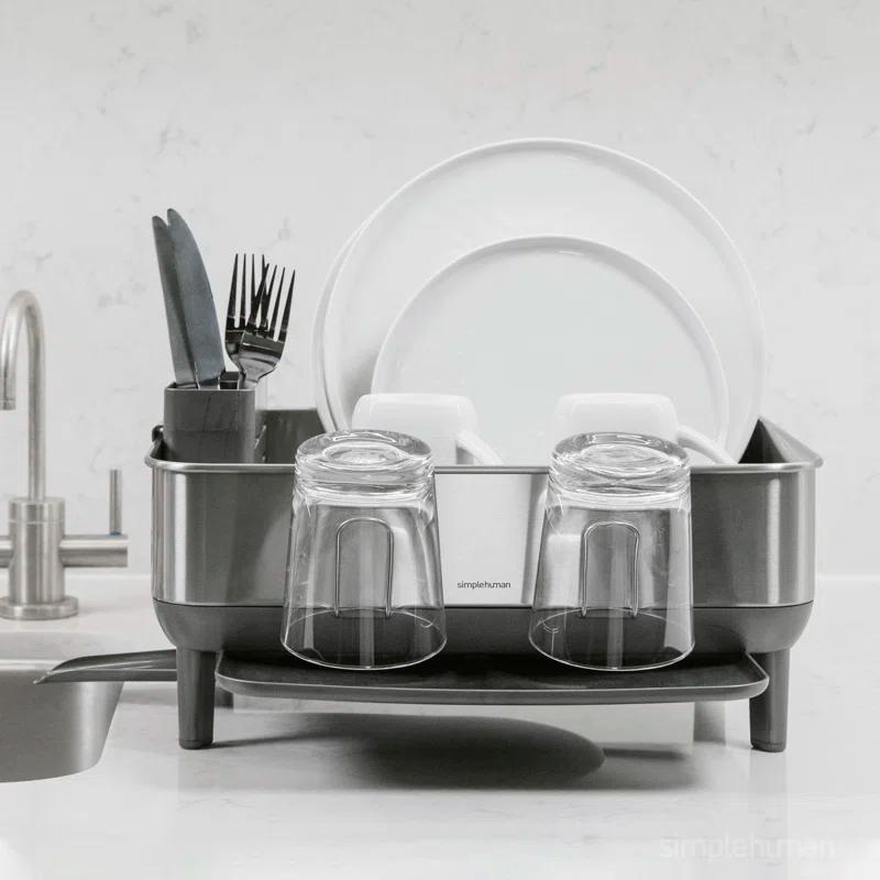 Simplehuman Compact Dish Drying Rack, Brushed Stainless Steel Frame