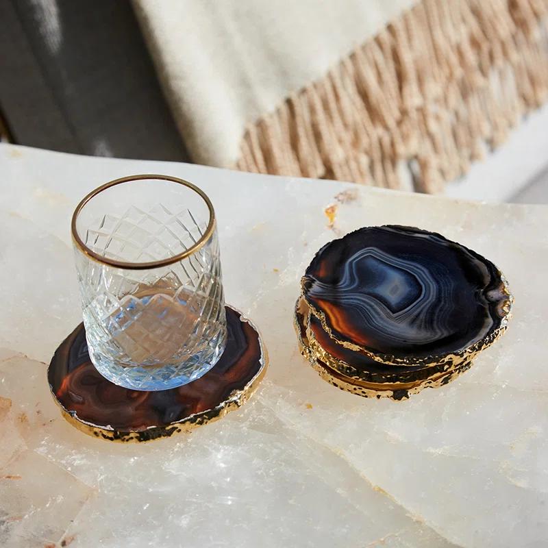 ANNA New York Entertainment Agate Round 4 Piece Coaster Set