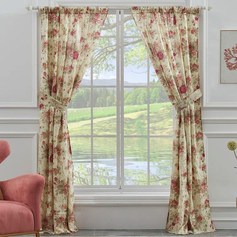 Antique Rose Nature/Floral Sheer Rod Pocket Curtain Panels (Set of 2)