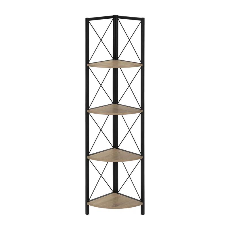 Bookshelf, Bookcase, Etagere, Corner, 4 Tier, 60"H, Office, Bedroom, Metal, Laminate