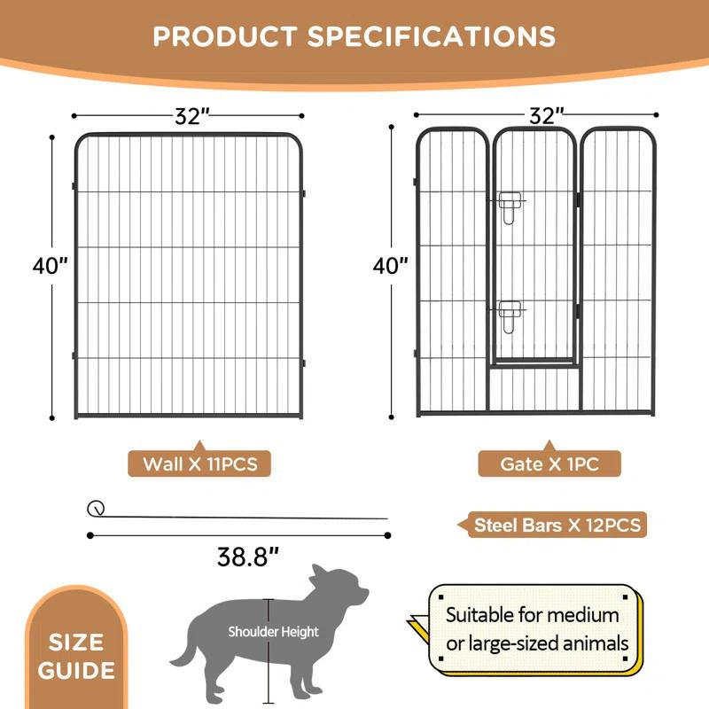 FDW Dog Playpen Indoor 12 Panels Dog Pen For Small And Medium Dogs, Exercise Pen Pet Dog Fence With Doors Pet Puppy Playpen For RV Camping Yard, Black