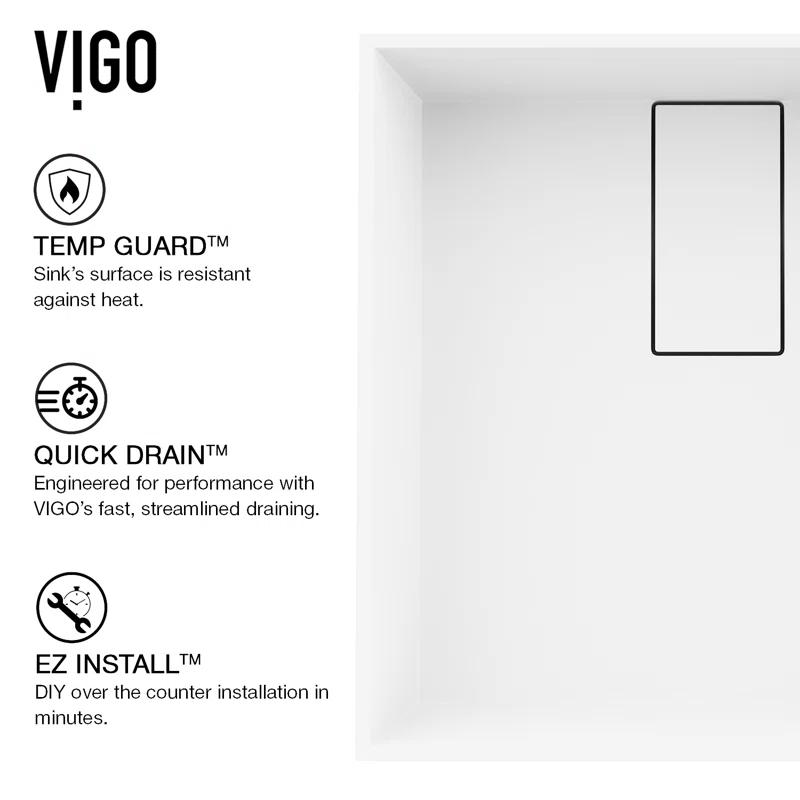 VIGO VG04021 Bryant 15" L x 15" W x 5" H Matte White Handmade Square Vessel Bathroom Sink