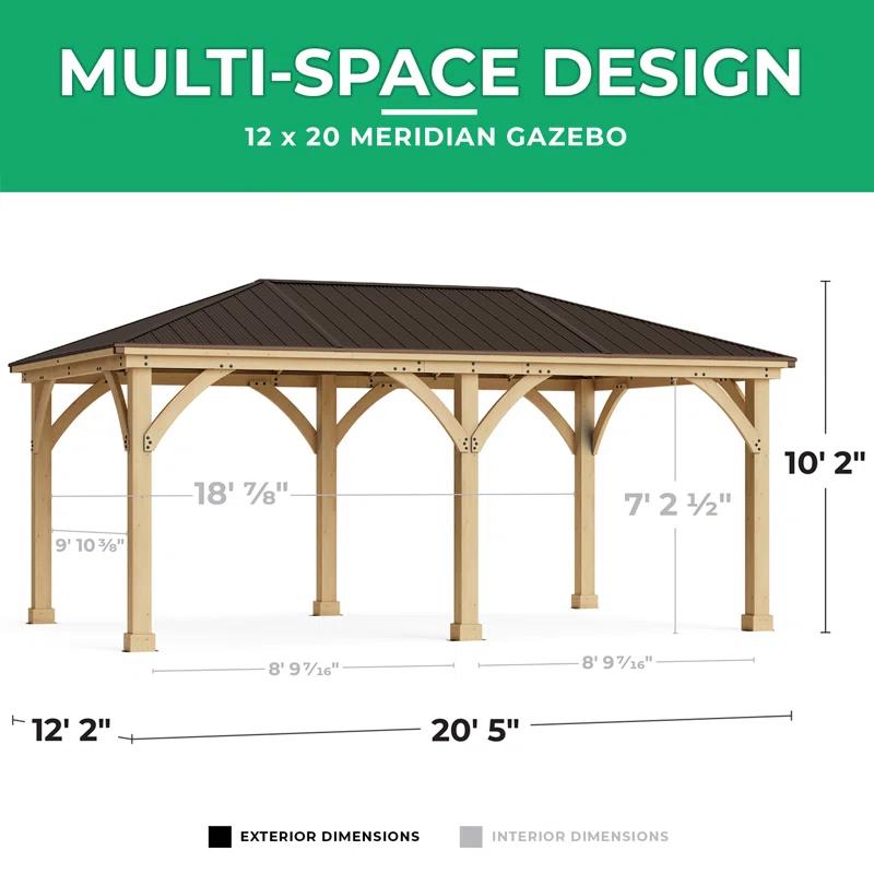 Yardistry Meridian 12 Ft. W x 20 Ft. D Solid Wood Patio Gazebo