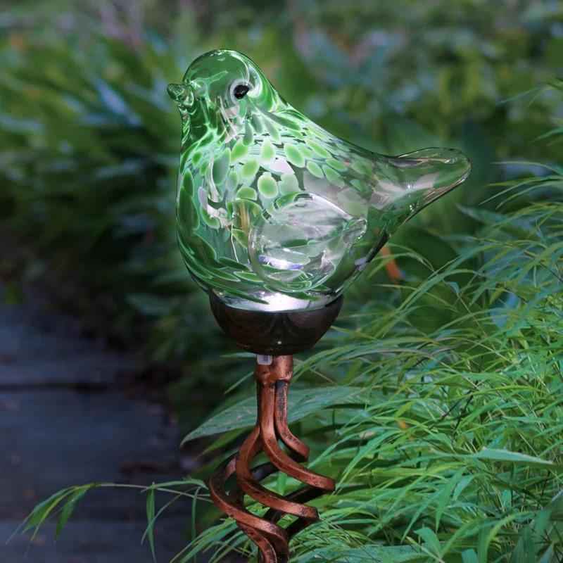 Exhart Exhart Solar Pearlized Hand Blown Glass Bird Garden Stake, 6 by 31 Inches