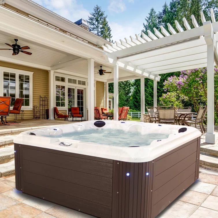 Aqualife® by Strong Spas® Grand Banks 6-Person 81-Jet Non-Lounger Hot Tub Spa with 3 Pumps, LED Lighting, Stainless Steel Heater and Ozonator, Insulated Cover Included and Steps Included