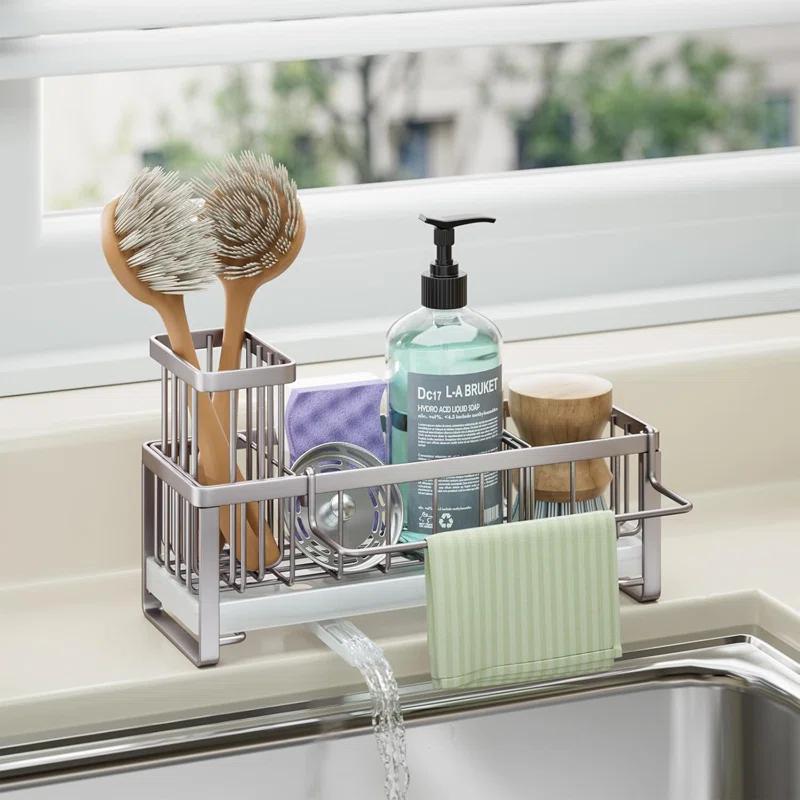 QIANXI Sponge Holder For Kitchen Sink - Self-draining Sink Caddy With Brush Holder And Dishcloth Holder, Stainless Steel Kitchen Sink Organizer For Countertop