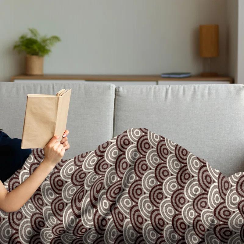 Ambesonne Earth Tones Fleece Throw Blanket Spiral Circles Grid Dark Brown and Cream_66453
