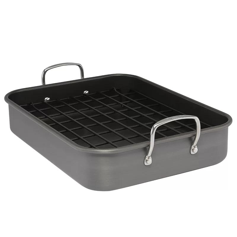 16" x 12" Nonstick Aluminum Roaster with Dual-Height Rack