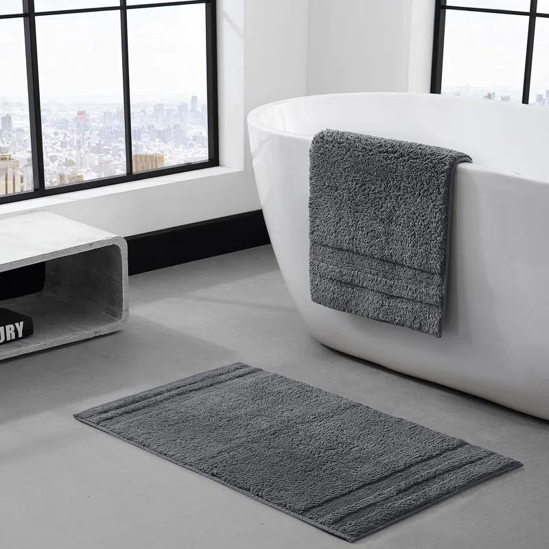 Eden Plush Pile Solid Reversible Cotton White 2 Piece Bath Rug Set