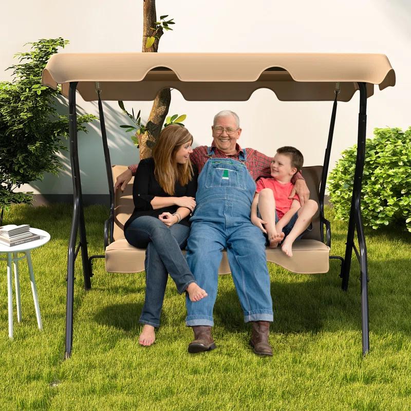 Arlmont & Co. Arlmont & Co. Patio 3 Seats Canopy Swing Glider Hammock Steel Frame Cushioned Backyard