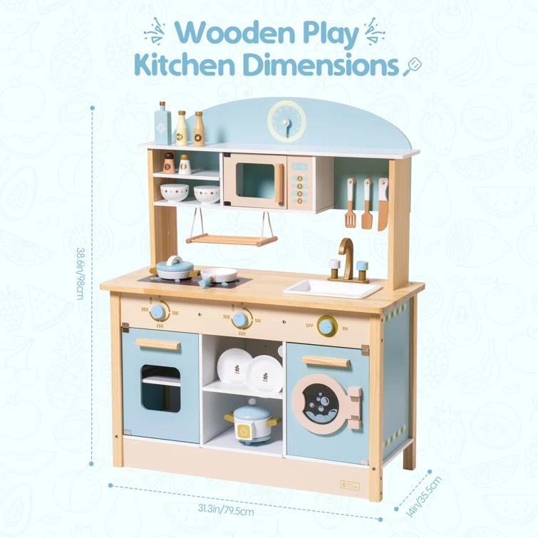 ROBUD Solid Wood Play Kitchen & Accessories Set, Preschool Kitchen Set, Kids Kitchen Playset