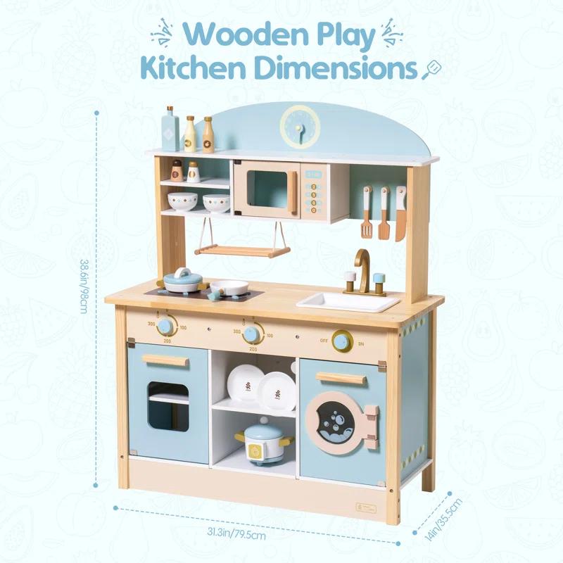 ROBUD Solid Wood Play Kitchen & Accessories Set, Preschool Kitchen Set, Kids Kitchen Playset