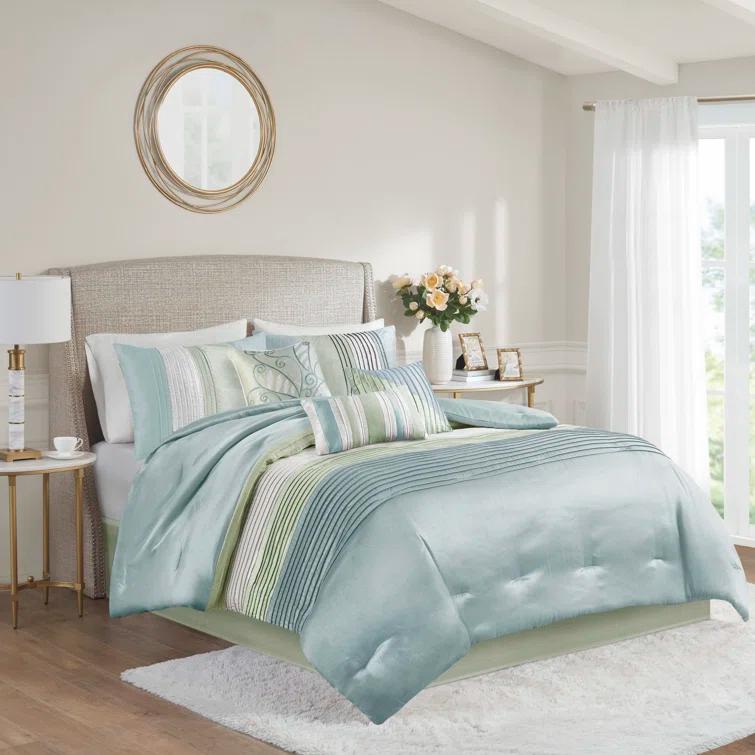 Madison Park Amherst 7 Piece Striped and Pleated Comforter Set