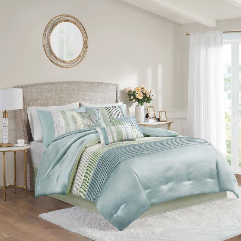 Madison Park Amherst 7 Piece Striped and Pleated Comforter Set