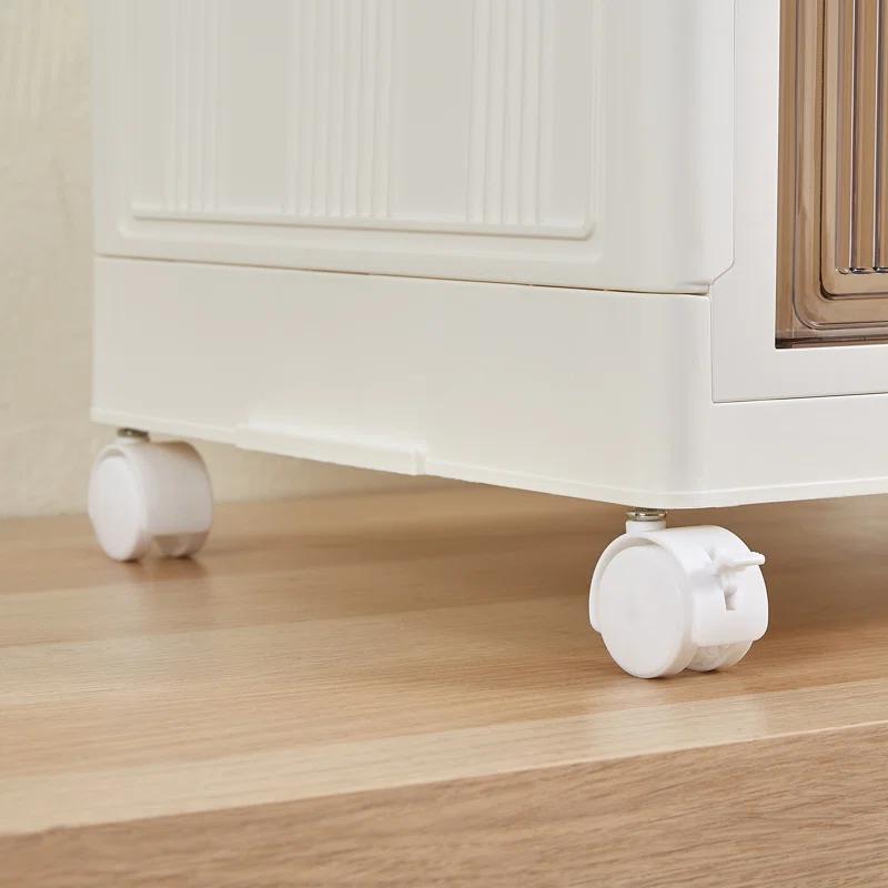 Rebrilliant Canas 3 Pack Stackable Storage Bins Folding Organizer Boxes Collapsible Closet With Doors Wheels Lids