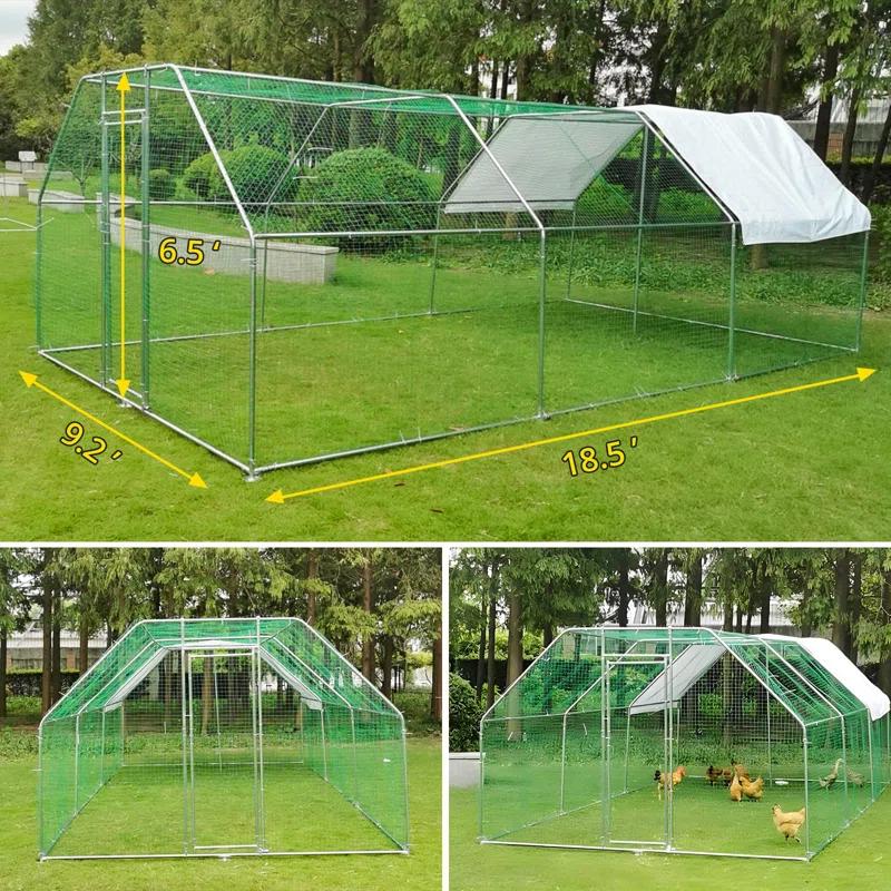Tucker Murphy Pet™ Large Metal Chicken Coop, Walk-In Chicken Run, Galvanized Wire Poultry Chicken Hen Pen Cage, Rabbits Duck Cages With Waterproof Anti-Ultraviolet Cover For Farm, Backyard (18.5’X9.2’X6.5’)