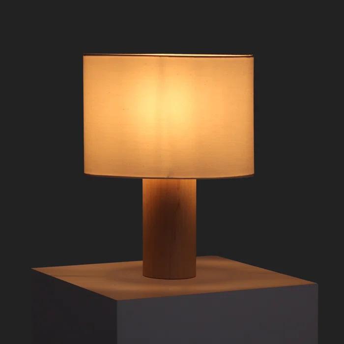 Brightech Mia 15.75" Midcentury LED Table Lamp With Natural Maple Wood Base and Fabric Shade