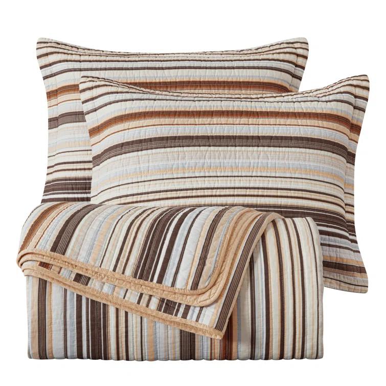 Chezmoi Collection Avery Striped Pre-Washed Cotton Quilt Set
