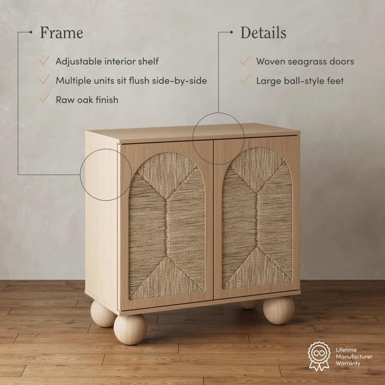 Nathan James Boho Storage Cabinet with Ball-Style Feet and Seagrass Door Panels