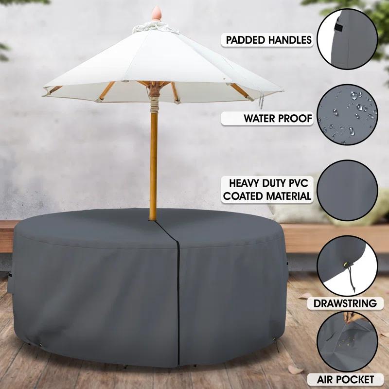Arlmont & Co. Heavy Duty Multipurpose Waterproof Outdoor Round Dining Table & Chair Set Cover with Umbrella Hole