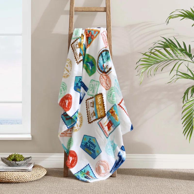 Tommy Bahama Home Wallpaper Leaves Plain Weave / Muslin Throw Blanket