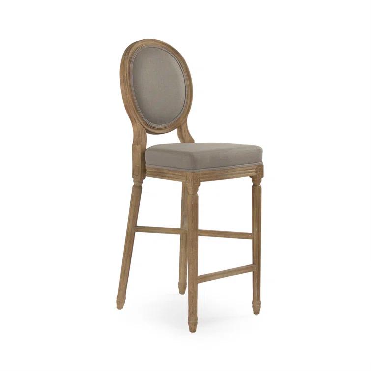 Medallion Bar Stool, Grey Linen
