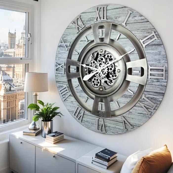 The Gears Clock Wall Clock 36" Oversized for Living Room decor with Real Moving Gears England Collection & Reviews | Wayfair