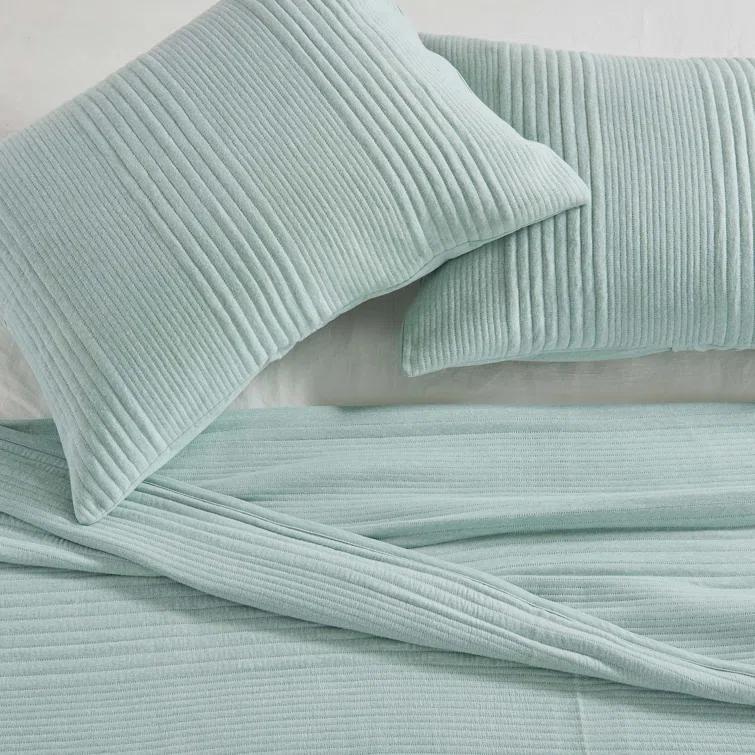FreshFolds Jersey Cotton Blend Stitched Quilt Set with Shams
