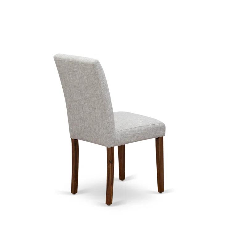 Red Barrel Studio® 7 Piece Dining Set Consist of a Round Dining Room Table with Pedestal and 6 Doeskin Linen Fabric Upholstered Parson Chairs, Antique Walnut