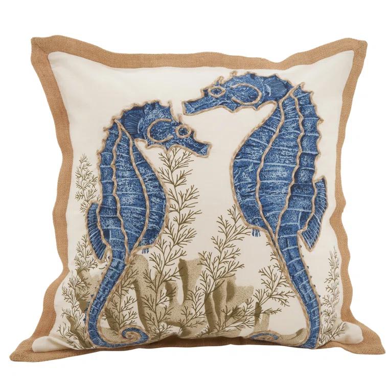 Saro Neptunian Collection Embroidered Cotton Throw Pillow