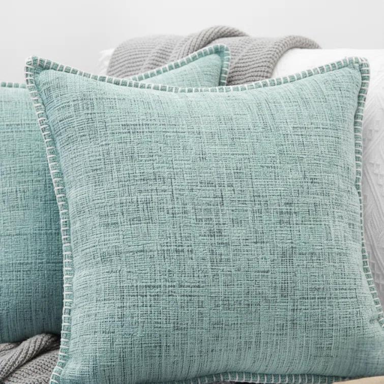 Oveesha Soft Chenille Throw Pillow Covers With Stitched Edge (Set of 2)