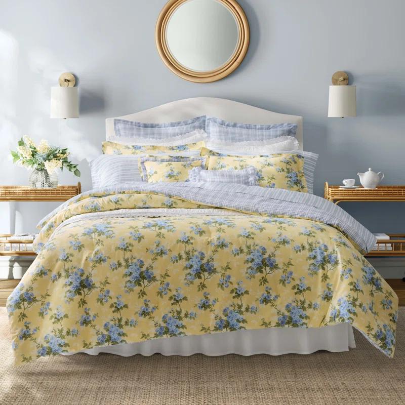 Laura Ashley Cassidy Floral Yellow Cotton Comforter Bonus Set