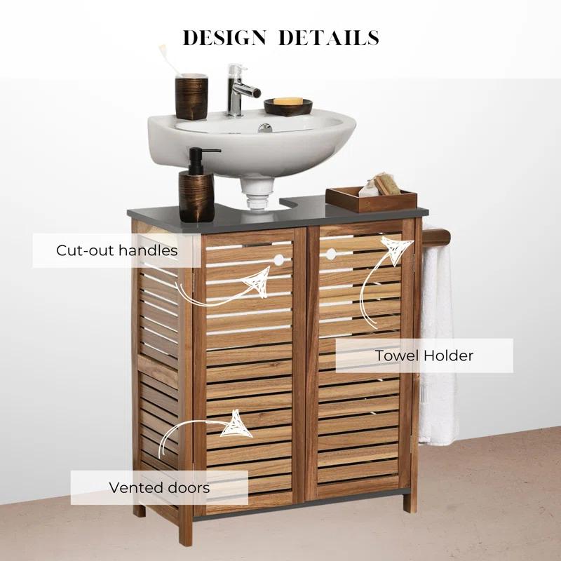 Evideco Brown and Gray Under Sink Cabinet with U-Shaped Cut-Out, Double Vented Doors, Towel Holder - Elements Collection