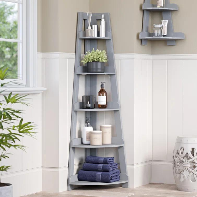 RiverRidge Home RiverRidge Amery 5-Tier Tall Corner Ladder Shelf Tower with Display Shelf and Corner Storage for Bathroom, Living Room, Office