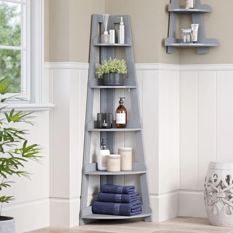 RiverRidge Home RiverRidge Amery 5-Tier Tall Corner Ladder Shelf Tower with Display Shelf and Corner Storage for Bathroom, Living Room, Office